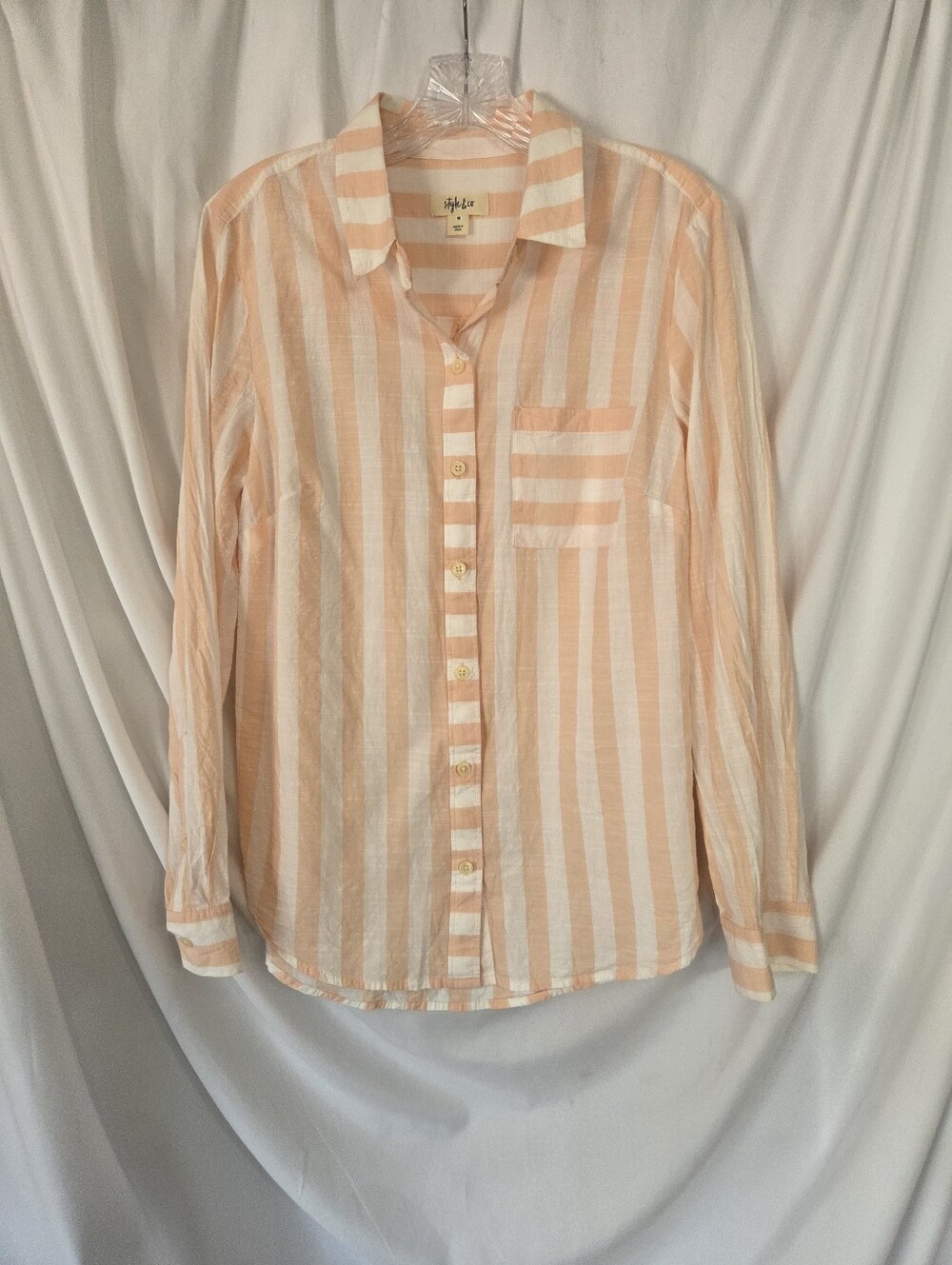 Style & Co. Peach and White Striped Button-Down Shirt Size M